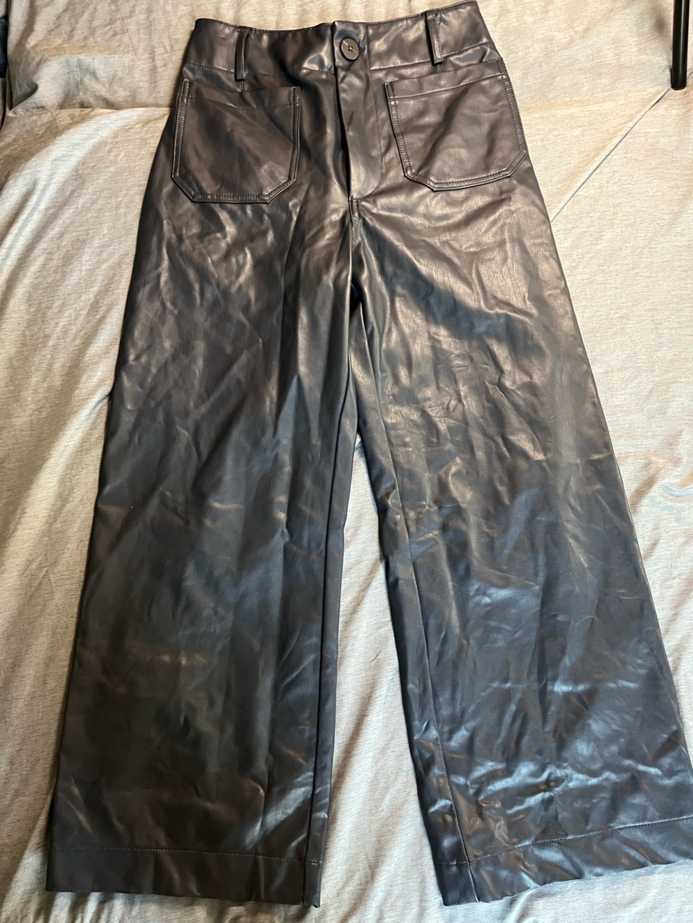 Maeve Colette Wide Leg Faux Leather Pants in midnight navy